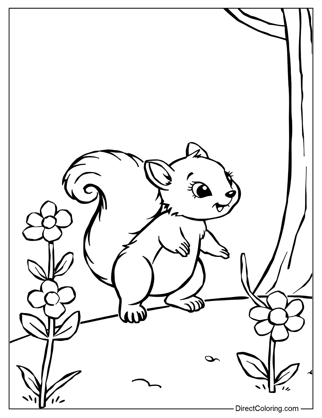 Squirrel in the Backyard Garden Coloring Page